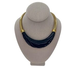 Monet Runway Deco Modernist Necklace Bblack Molded Lucite GP Flex Chain‎ 80s